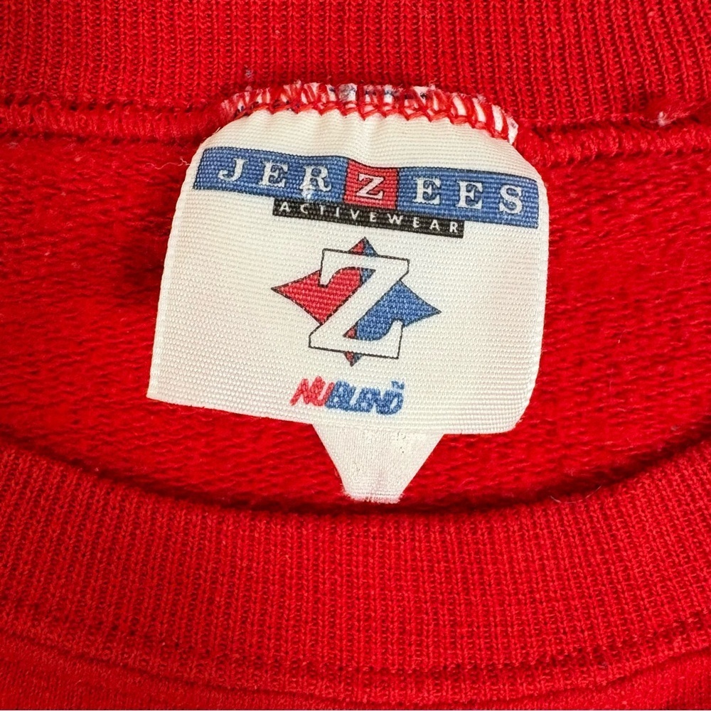 Vintage 90s Y2K USA Bright Red Patriotic Flag Sweatshirt America Freedom - Picture 3 of 14